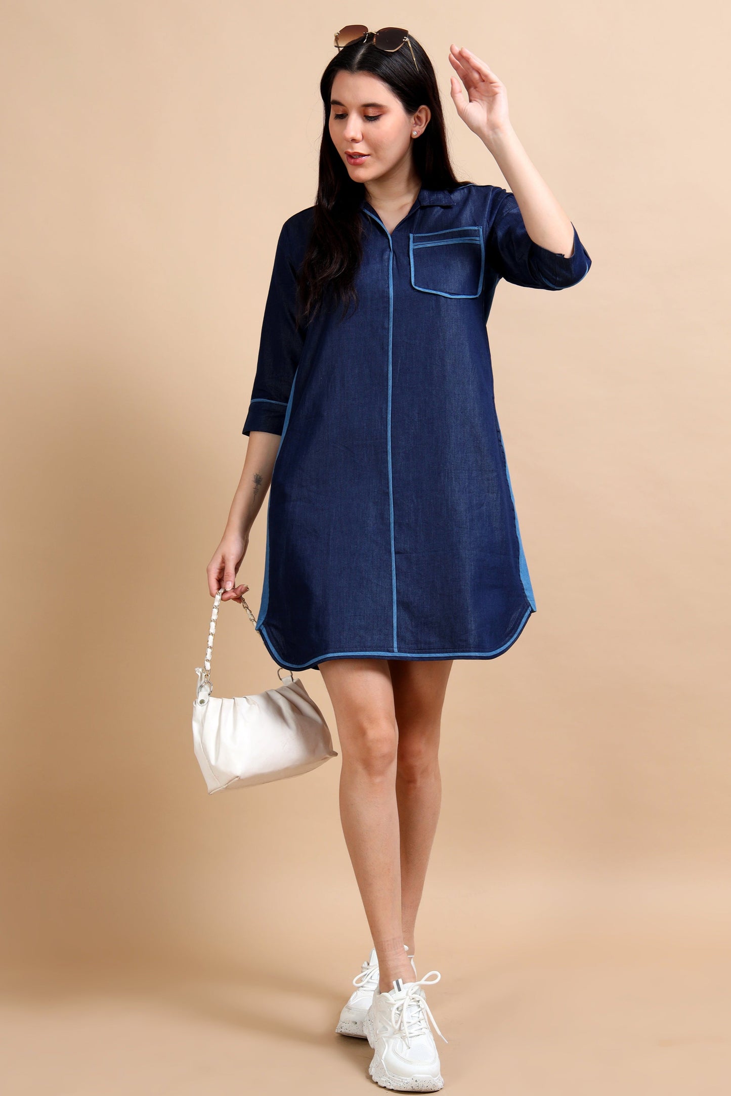 Shirt Style Collared Denim Dress