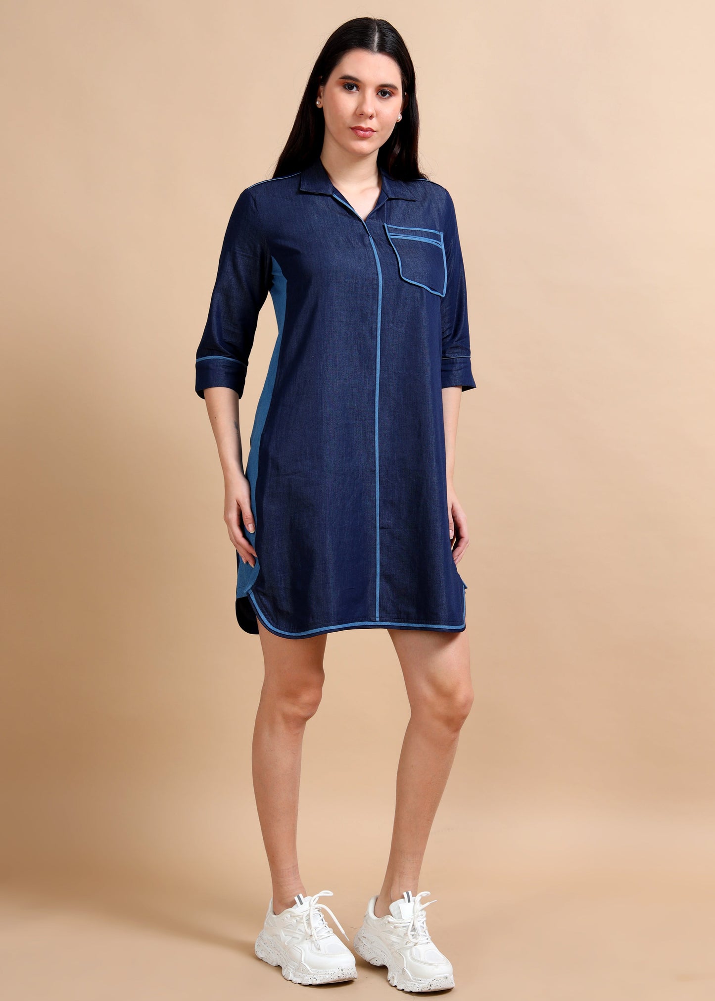 Shirt Style Collared Denim Dress