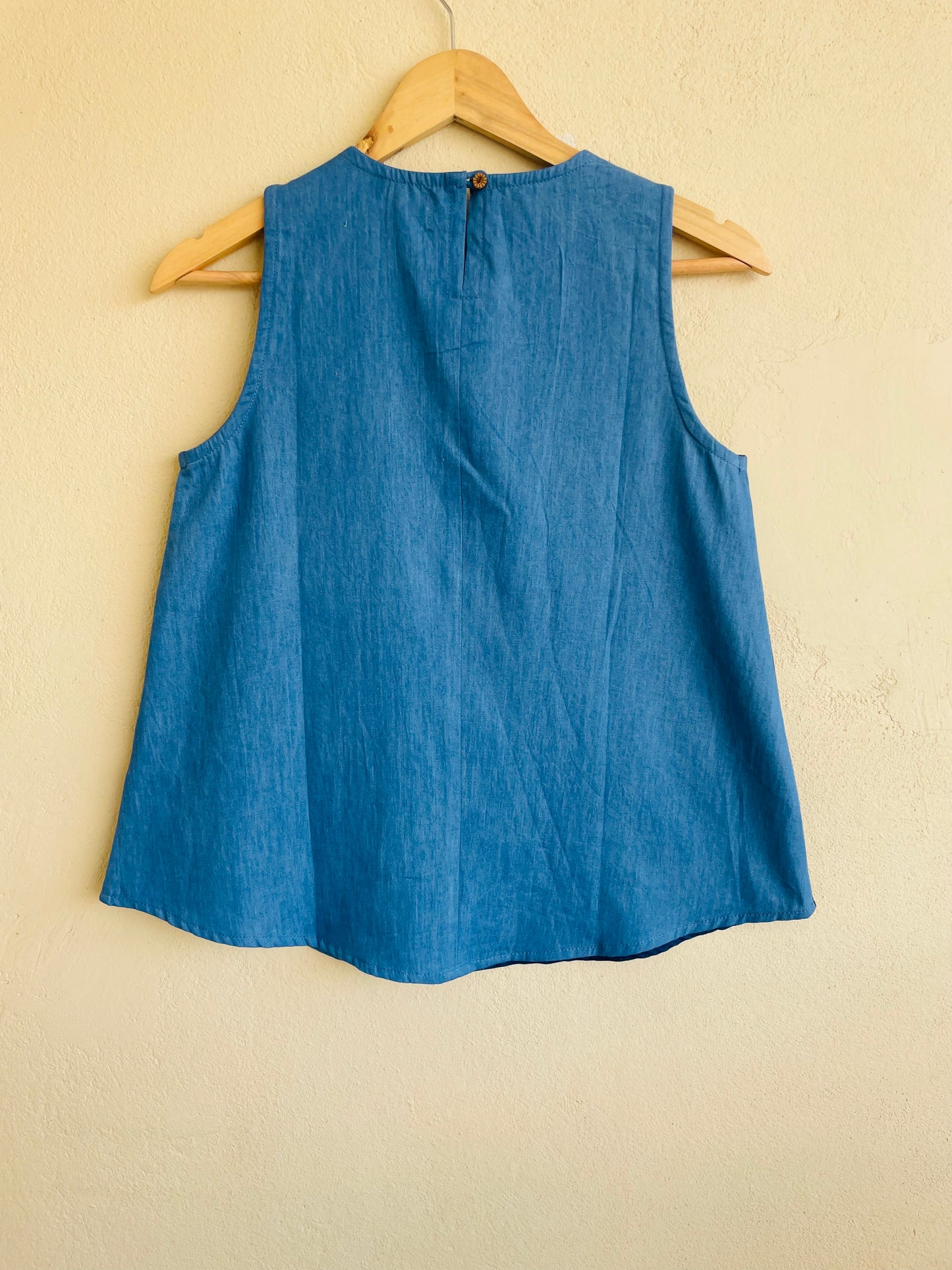 SkyShade Colour-Blocked Denim Top