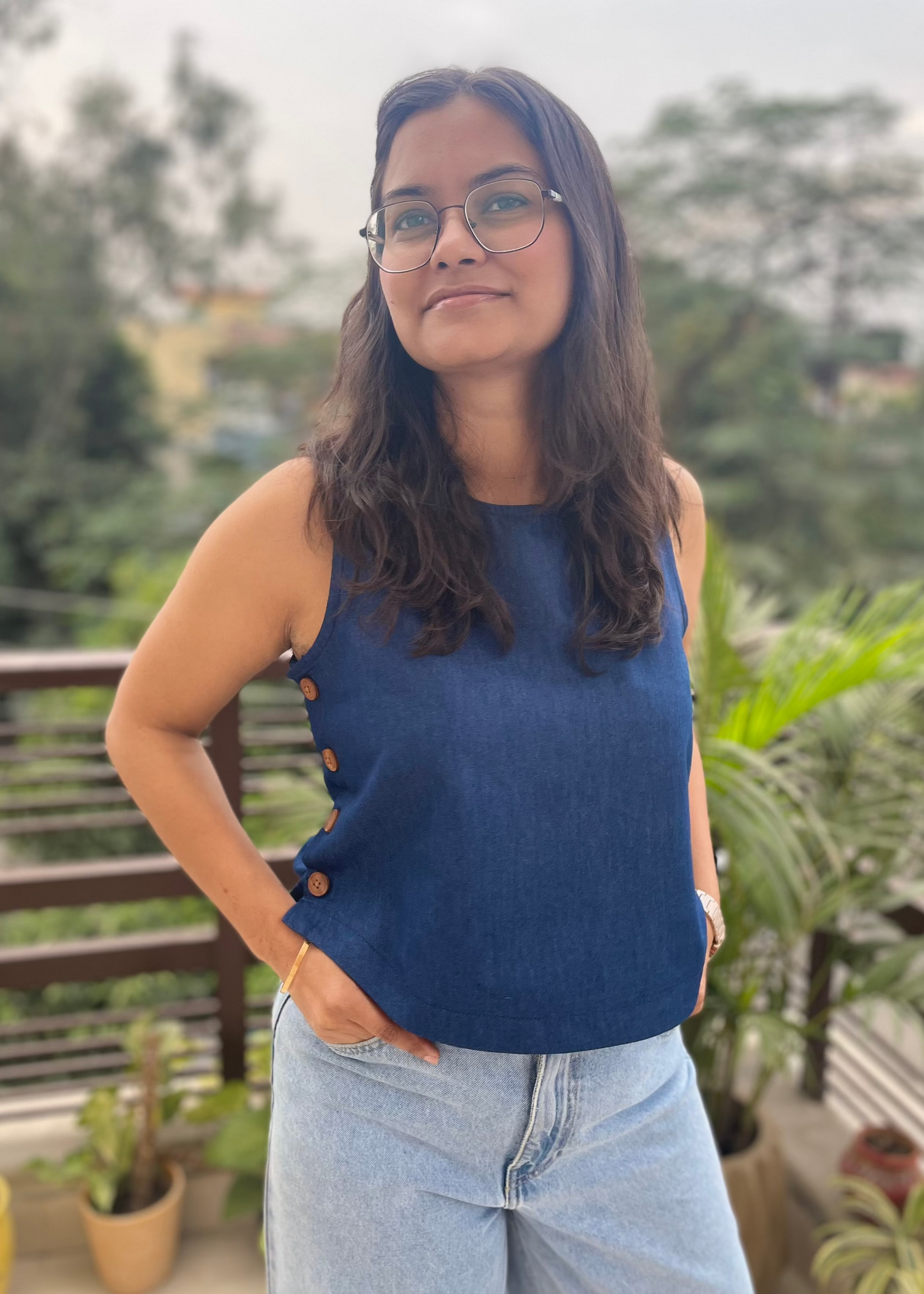 Twilight Denim Crop Top (Dark Blue)