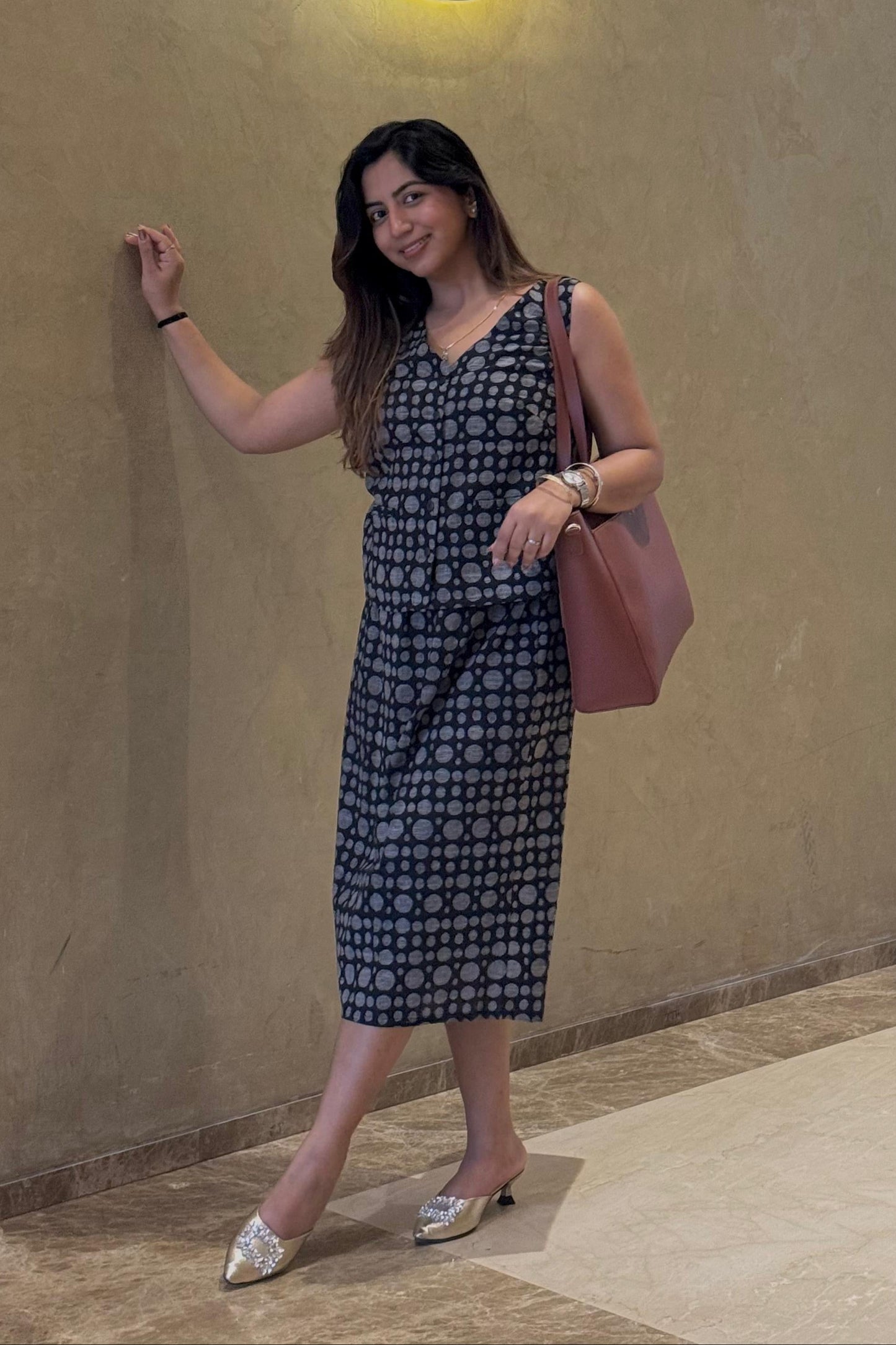 Everyday Skirt - Black Printed Cotton Slub Midi Skirt for Women