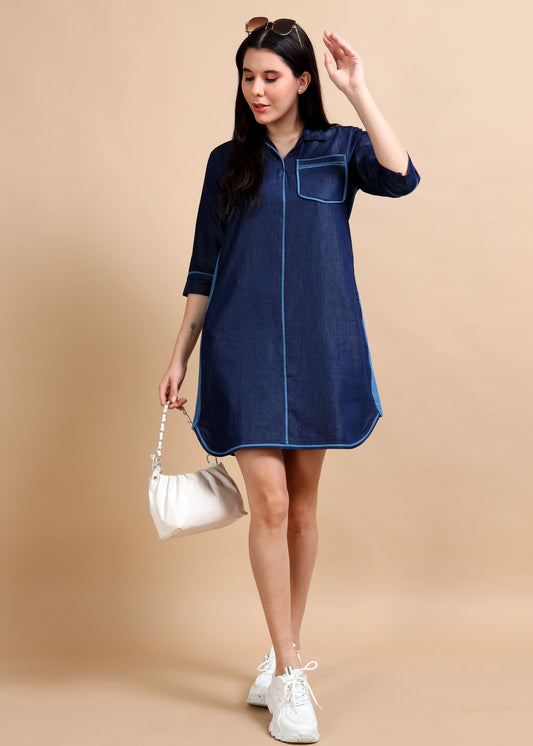 Shirt Style Collared Denim Dress