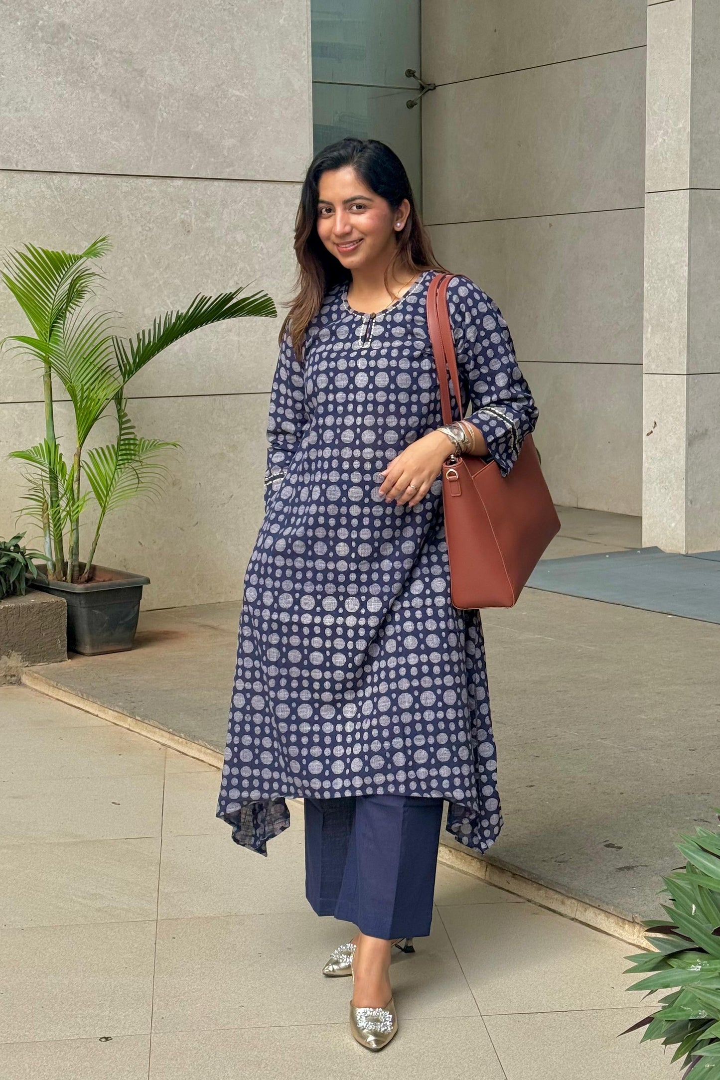 Indigo Dot Printed Kurta Set – Cotton Slub