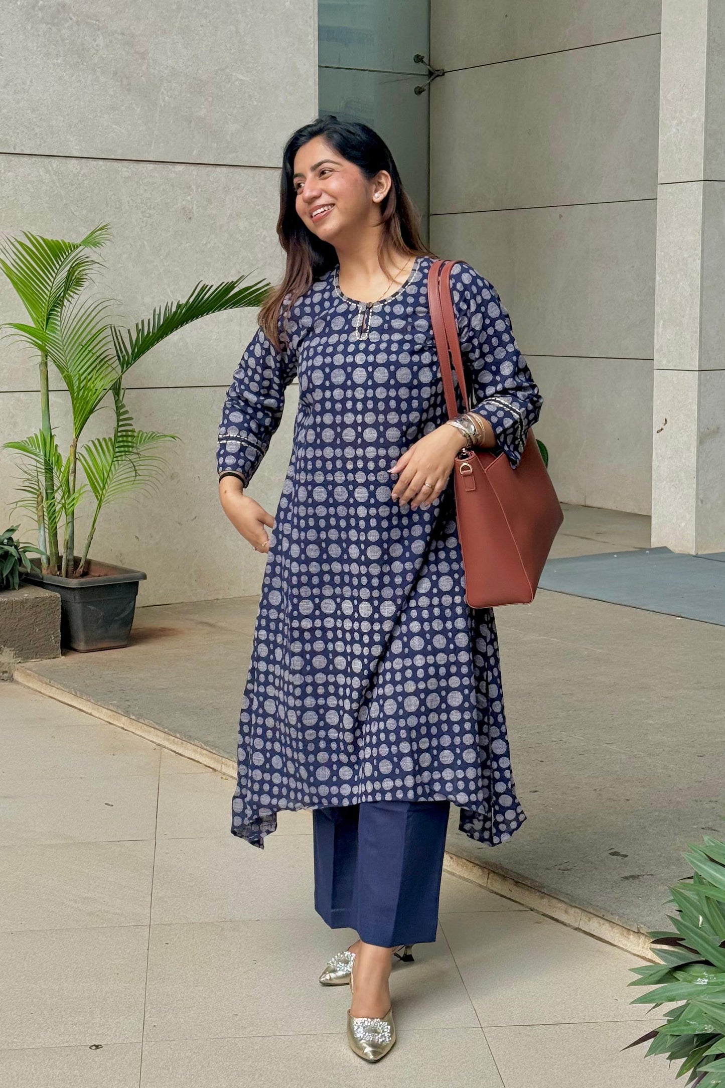 Indigo Dot Printed Kurta Set – Cotton Slub