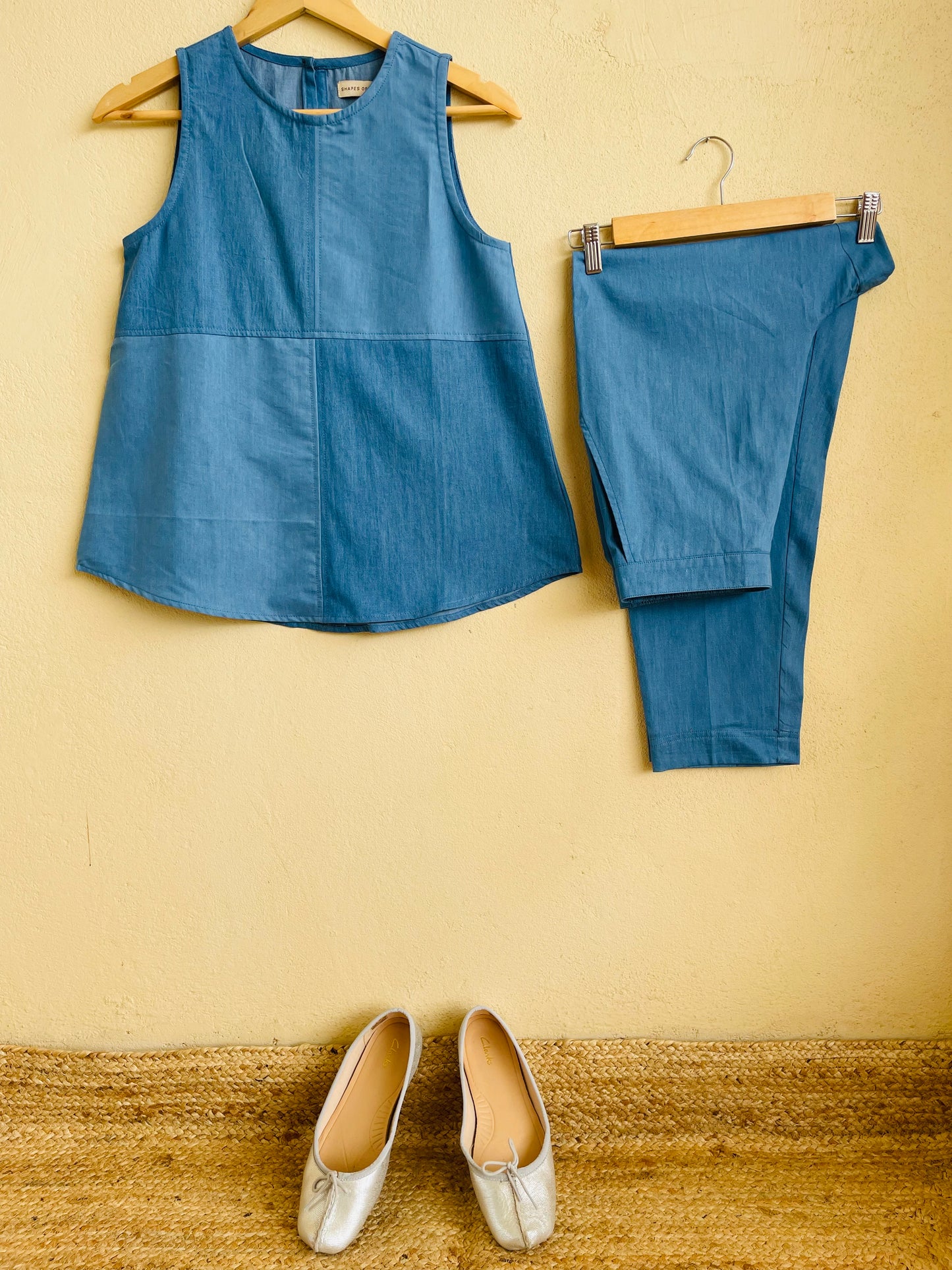 SkyShade Colour-Blocked Denim Top