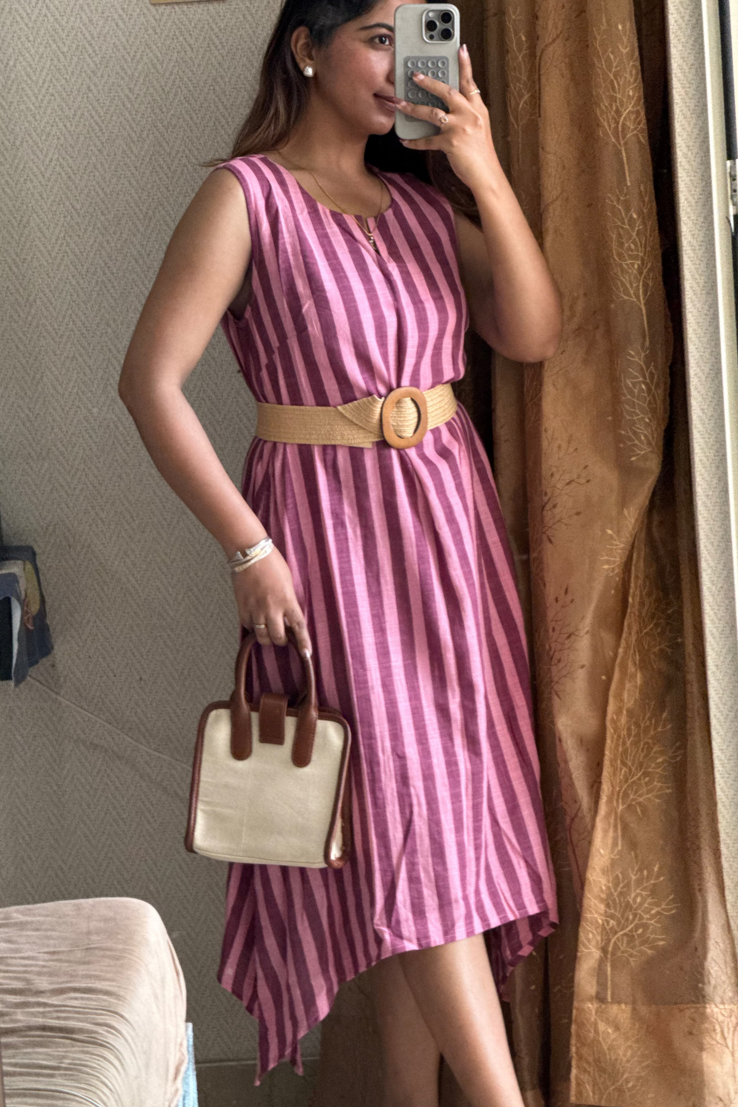 Wine & Mauve Striped Sleeveless Kurta Set - Cotton Co-ord for Women