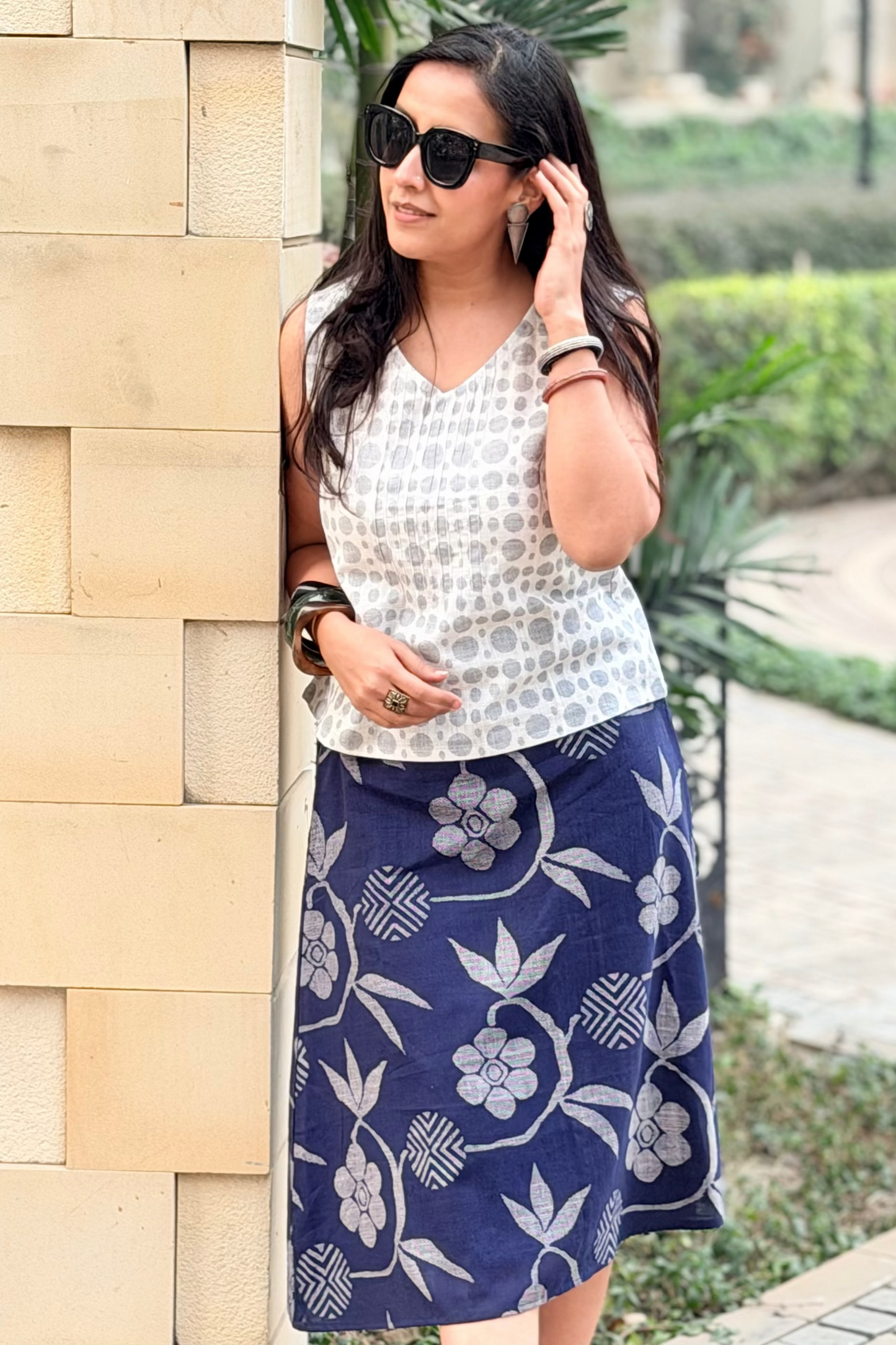 Everyday Top - White Printed Cotton Slub Sleeveless Top for Women