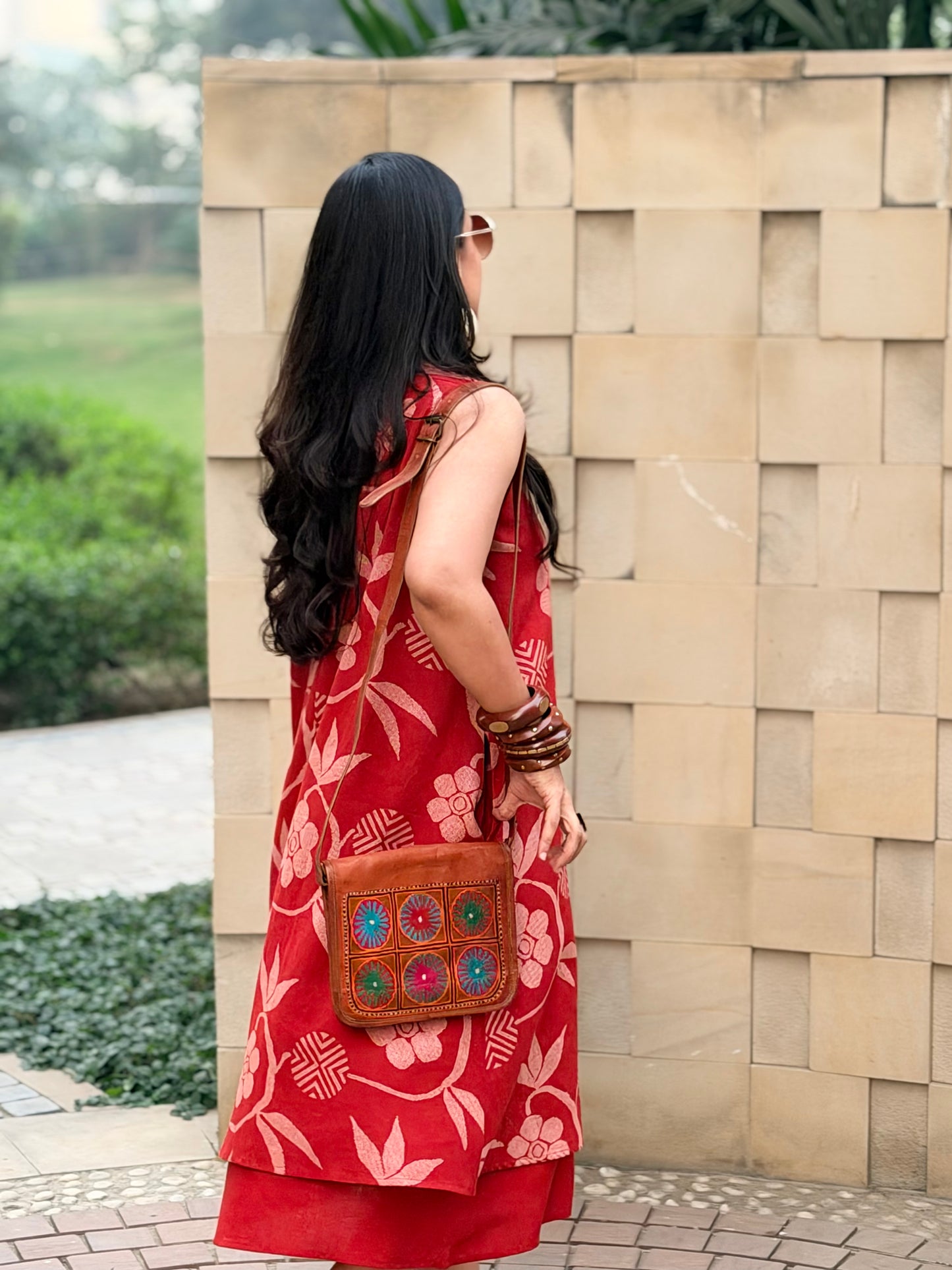 Red Printed Layered Cotton Dress for Women | Breathable Summer Dress